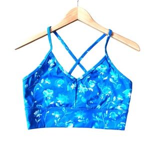 Glyder sports bra premier bra blue white watercolor roses yoga Pilates XL NWT